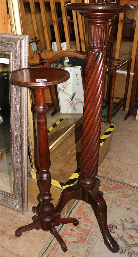 Mahogany torchere & another